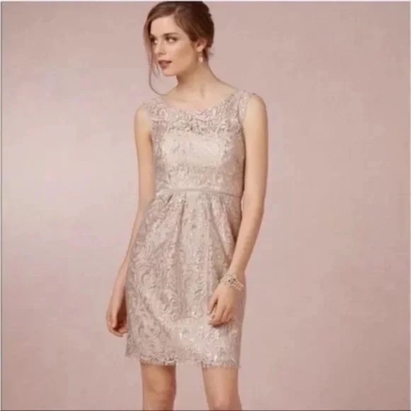 Jenny Yoo Collection Harlow Dress Champagne Metallic Lace Cocktail Bridesmaid - Picture 12 of 12